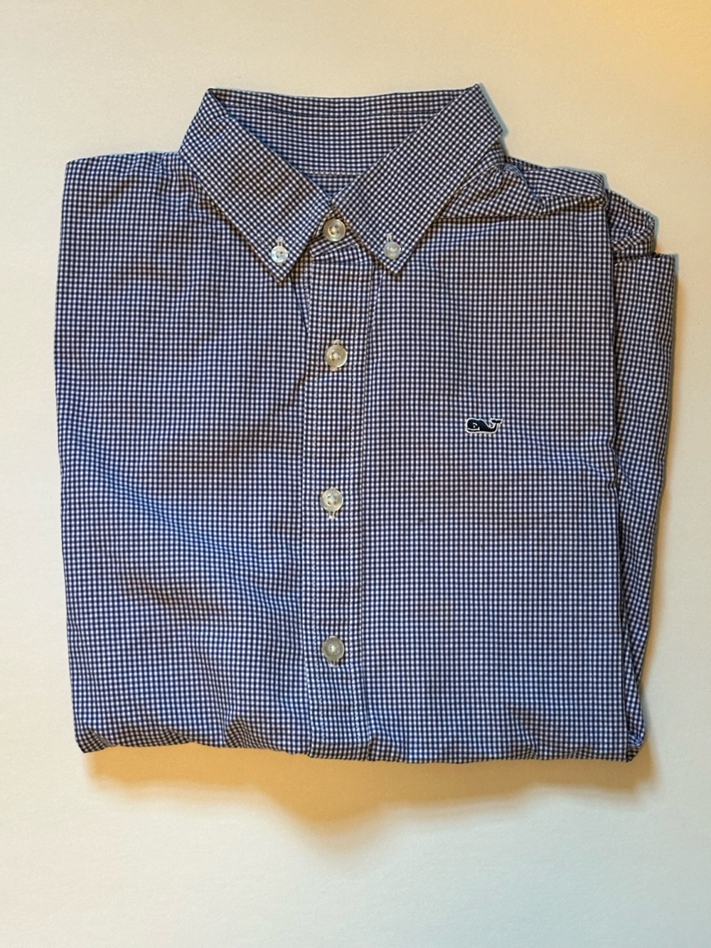 Vineyard Vines Men's Navy and White Button-Down Shirt